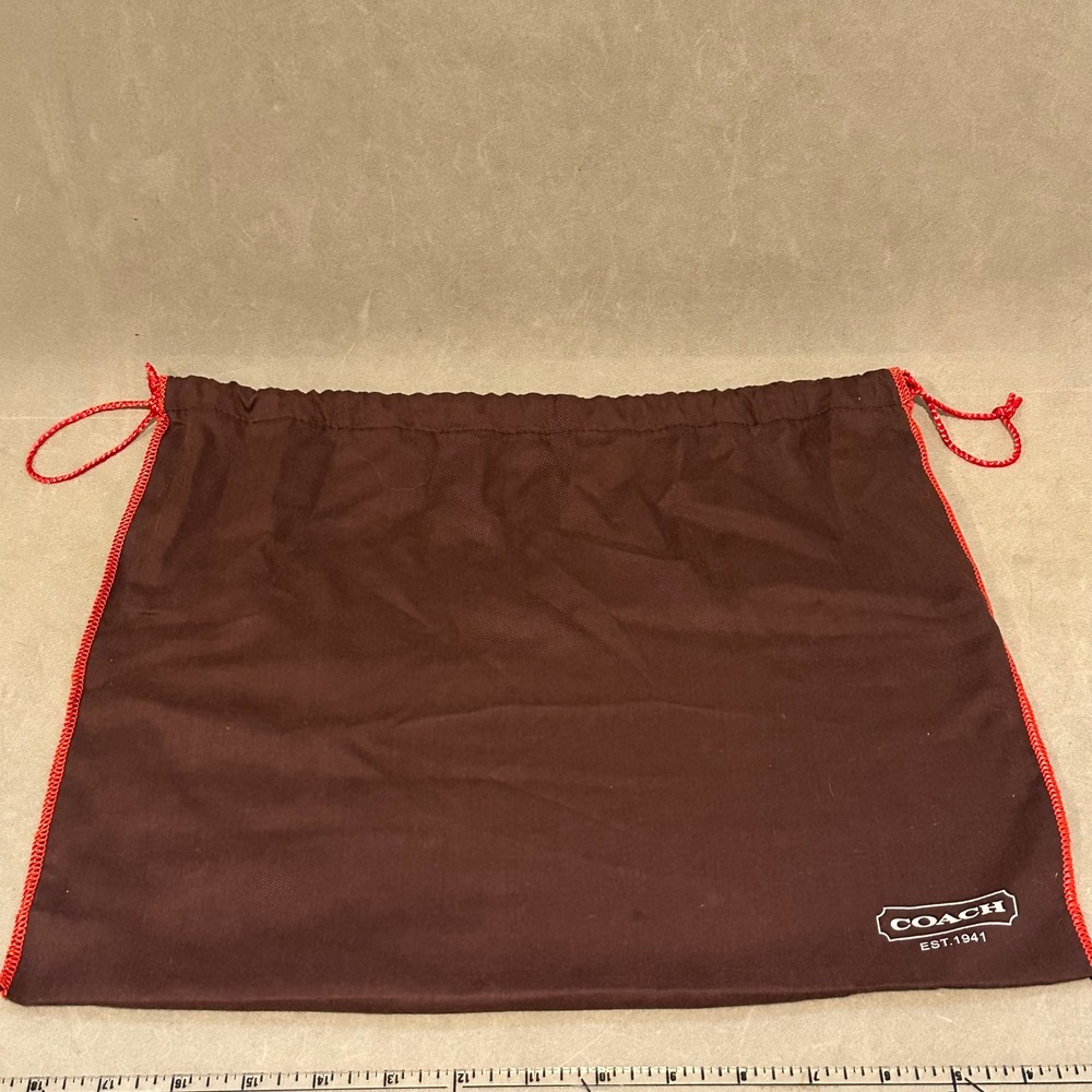 Coach Brown Dust Bag Red Stitching Drawstring Storage 15.5x14 Est 1941 Logo